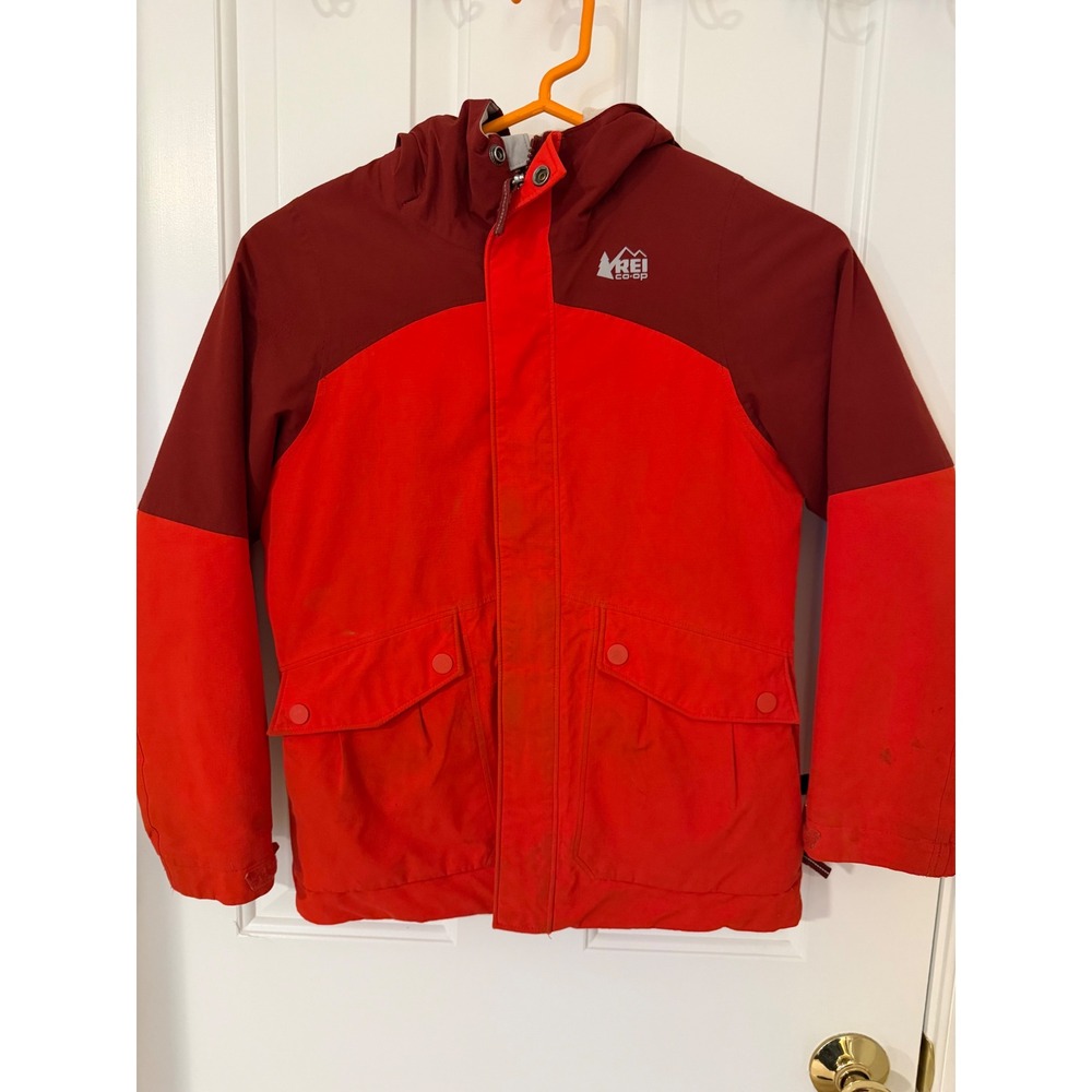 REI Co-op Kids Boys Size S 8 Red Maroon Insulated Hooded Fleece Lined Jacket